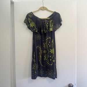 Purple and green wahine Tia off shoulder dress